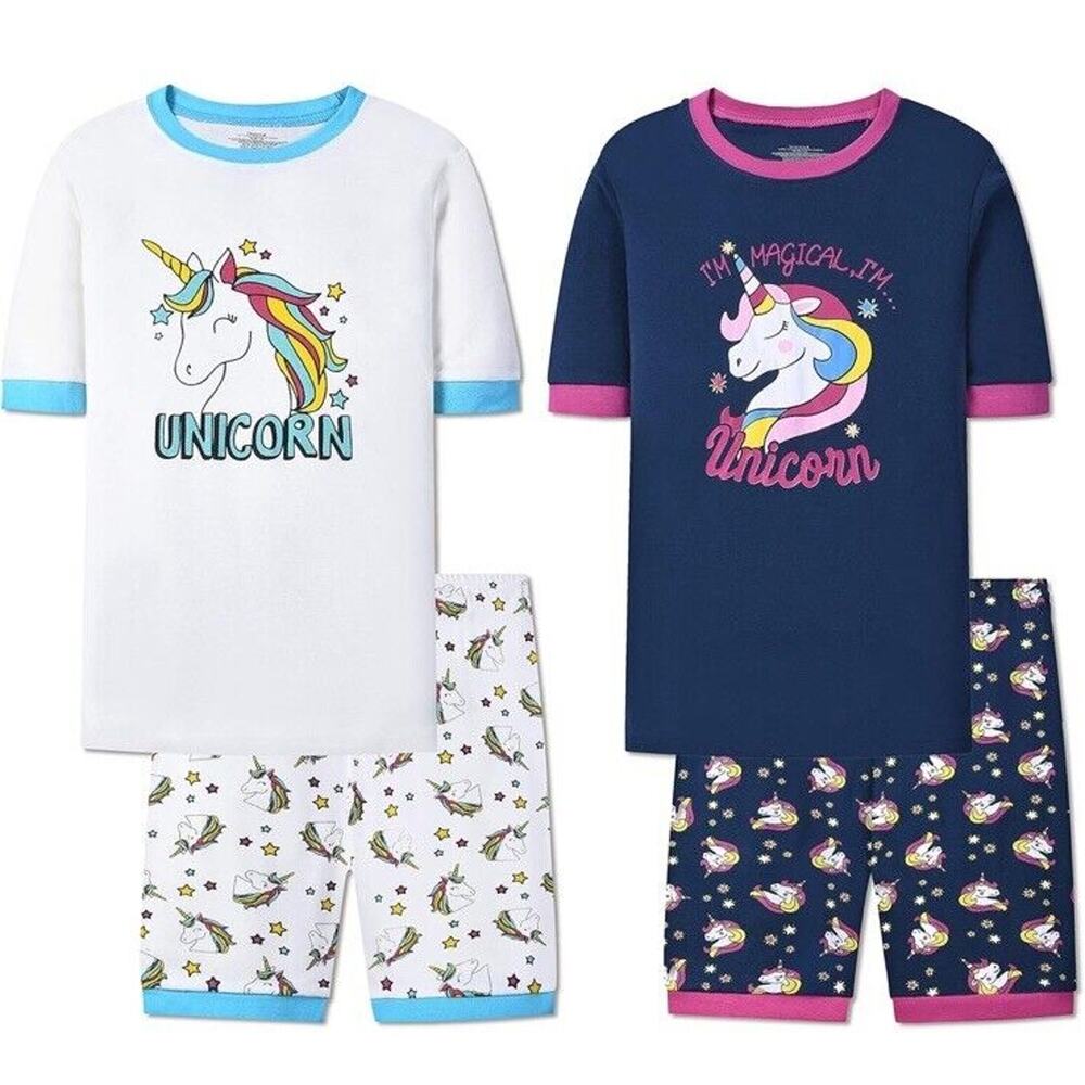 Joyond Girls Pure Cotton Summer Girls Short Sleeve 4-Piece Sleepwear 5T